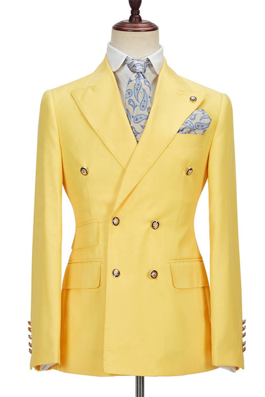 Bellasprom Yellow Peaked Lapel Daily Wear Prom Outfits For Guys With Double Breasted Bellasprom