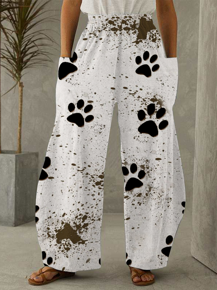 Muddy Dog Paws Graphic Patch Pocket Wide Leg Pants wearshes
