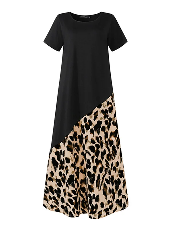 Asymmetric Splicing Round Neck Short Sleeve Maxi Dress - yankia