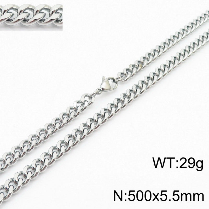 Fashion Simple Bracelet Stainless Steel Six-Sided Grinding Chain Choker Necklace