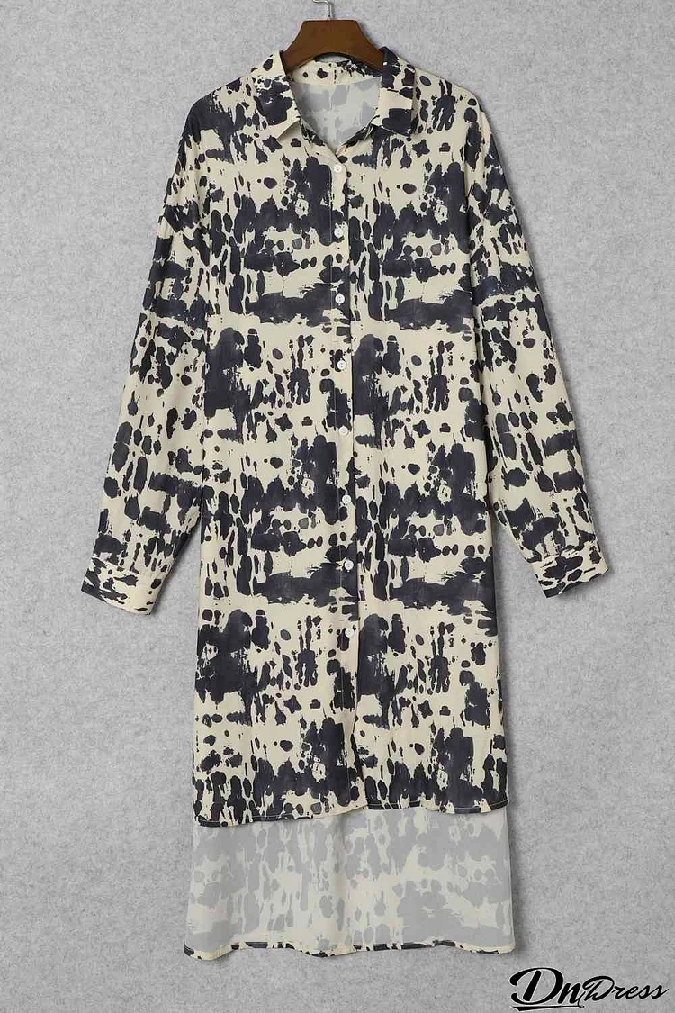 Printed Collared Neck Shirt Dress