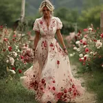 Women's Bohemian Vintage Floral Embroidered Linen Dress - Image 2