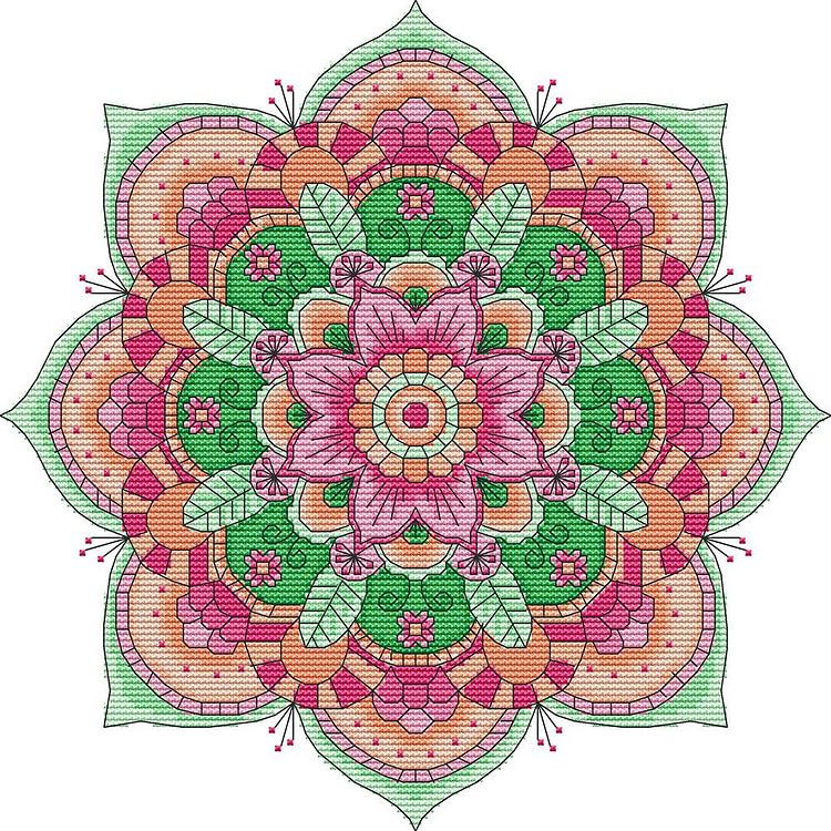 Joy Sunday - Flower - 14CT 2 Strands Threads Printed Cross Stitch Kit - 32x32cm(Canvas)
