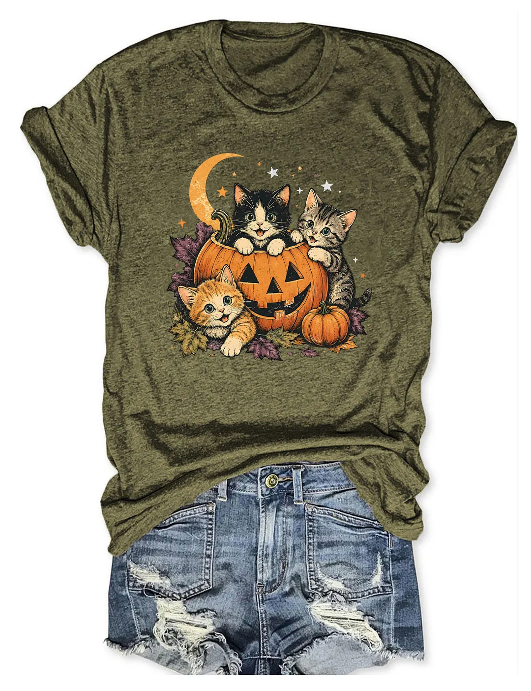 Cute Halloween Pumpkin Kitten Cat T-shirt