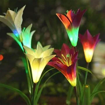 Solar Flower Lights, New Upgraded Multi-Color Solar Outdoor Lily Lights (2 Pack, Waterproof 7 Color)