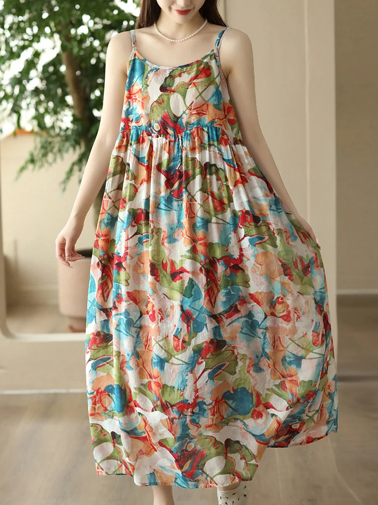 Women Casual Travel Floral Summer Loose Vest Dress