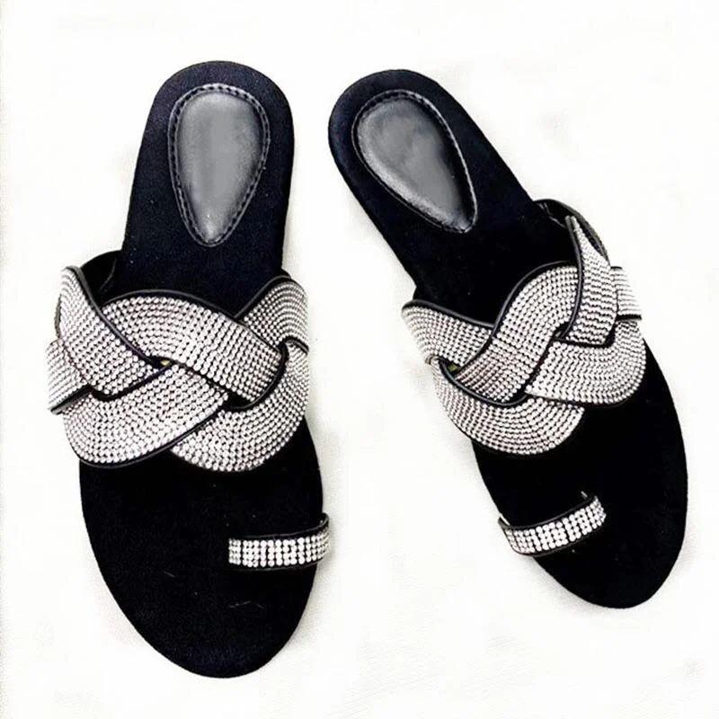 Qengg Summer Women Sandals Fashion Rhinestone Ladies Hollow Out Sandals Plus Size Shoes Women Casual Comfort Sandals Ladies Footwear