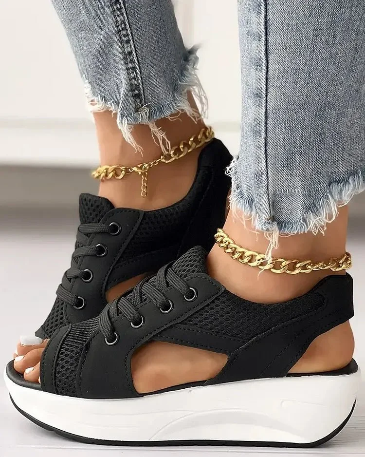 ☄️NEW HOT SALE🎉Contrast Paneled Cutout Lace-Up Muffin Sandals