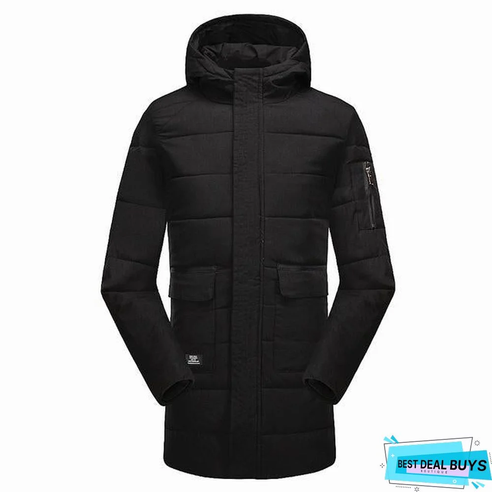 Men Long Casual Hooded Thick Warm Jacket Parkas Coat Fashion Hat Waterproof Overcoats Men Plus Size