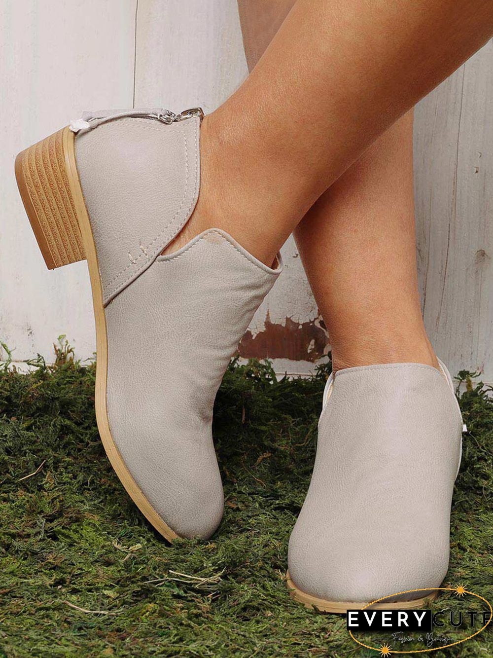 Pu Chunky Heel Zipper Pumps
