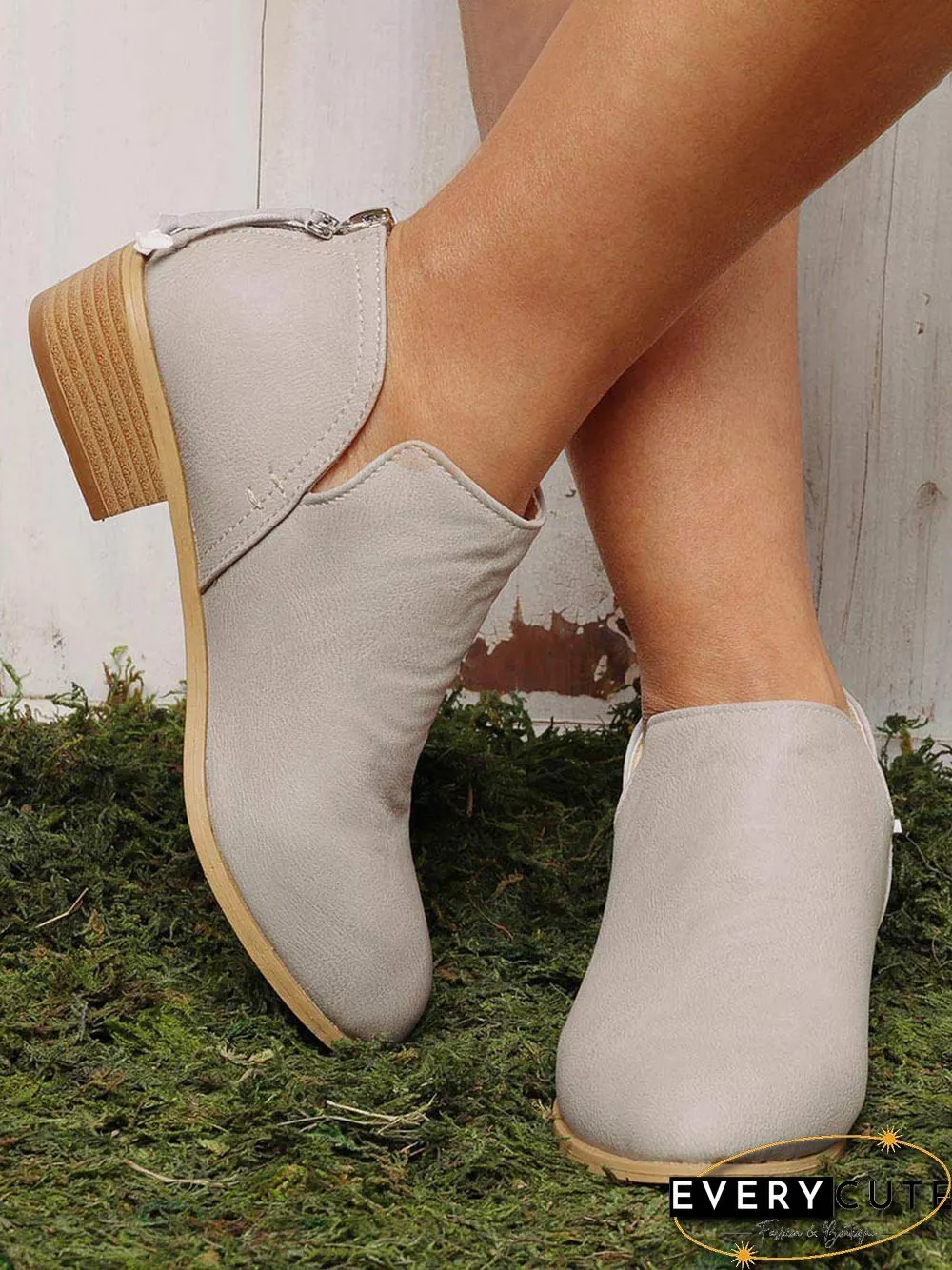 Pu Chunky Heel Zipper Pumps