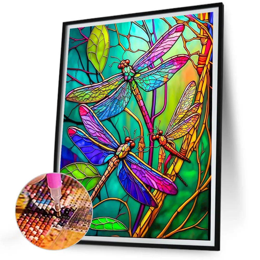 Diamond Painting - Full Round Drill - Stained Glass Dragonfly(30*40cm)