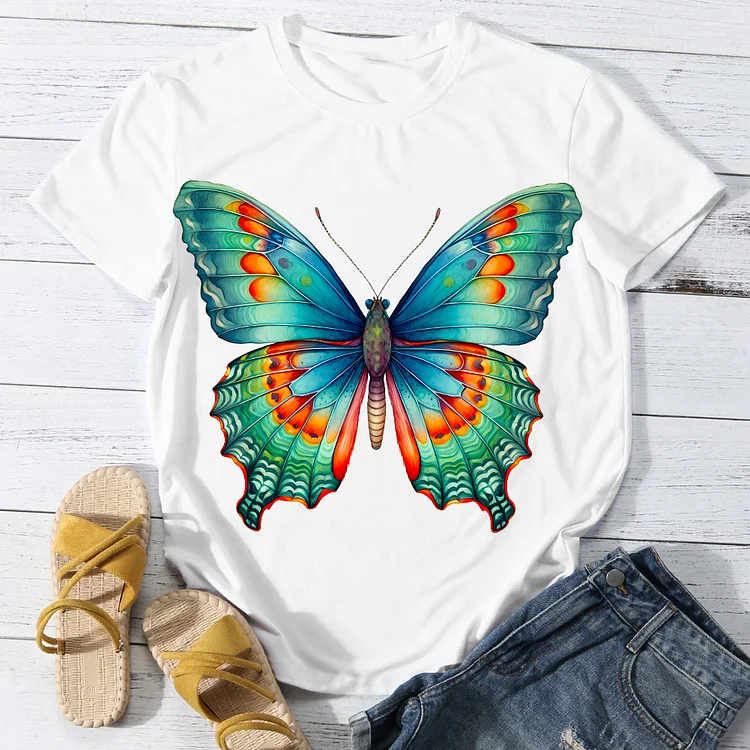 Radiant Butterfly  Women Round Neck T-shirt BSTCA0023