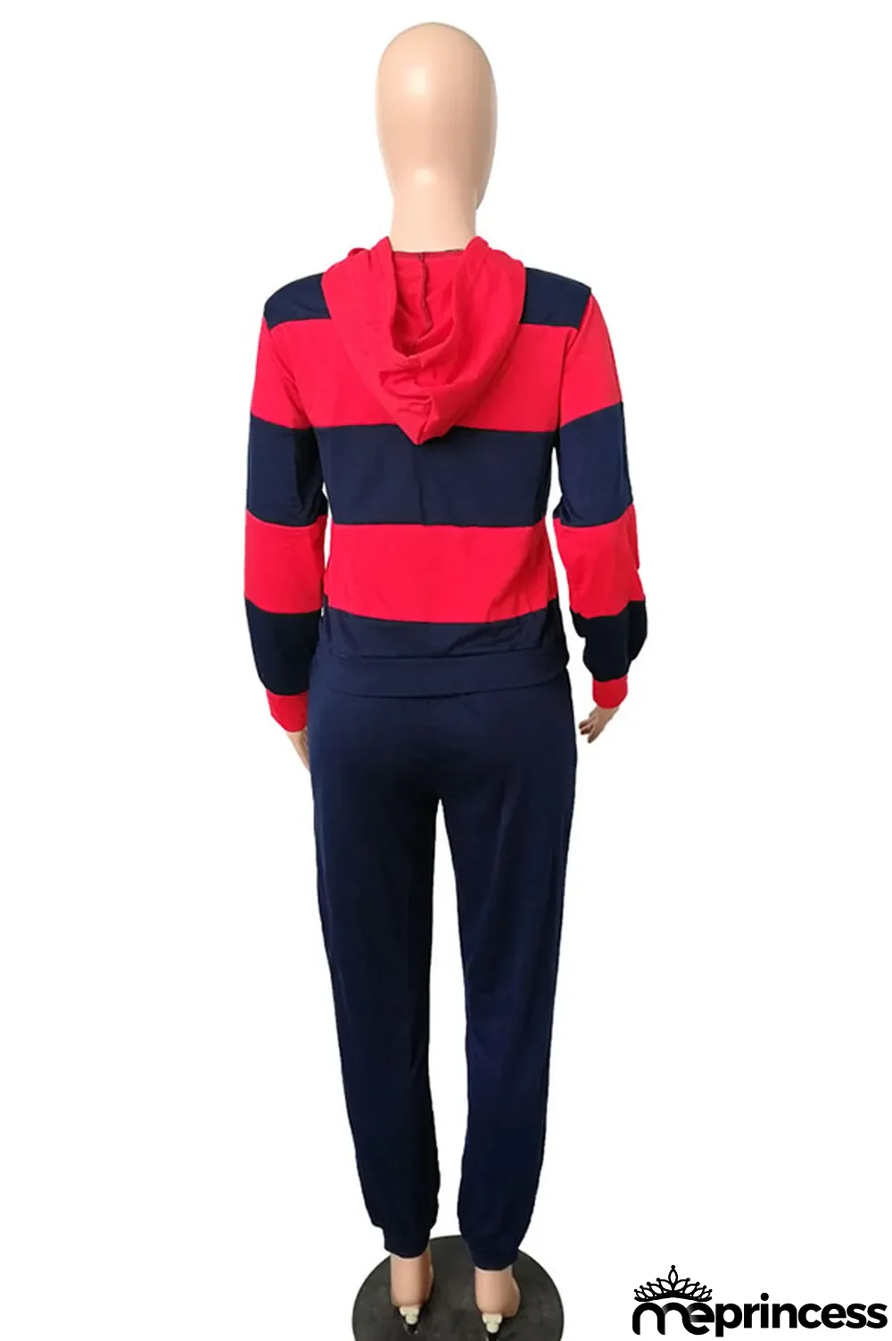 Red Polyester OL Striped Patchwork Print pencil Long Sleeve Two Pieces