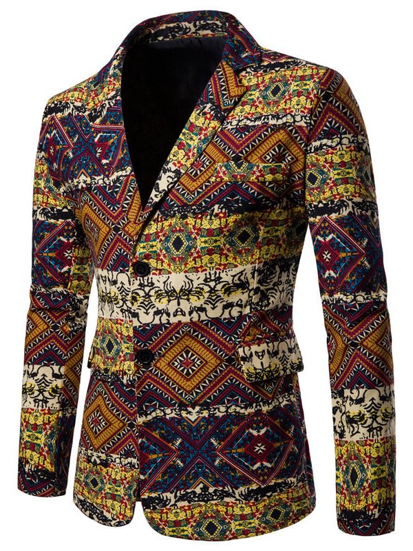 Men's Casual Lining Collar Printed Long-sleeved Suit