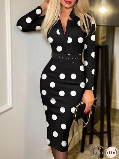 Printed Notched Long Sleeve Wrap Dress