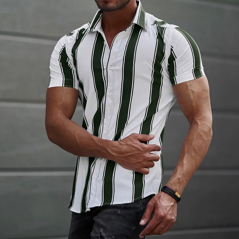Casual Striped Men's Summer Short Sleeve Shirts-VESSFUL