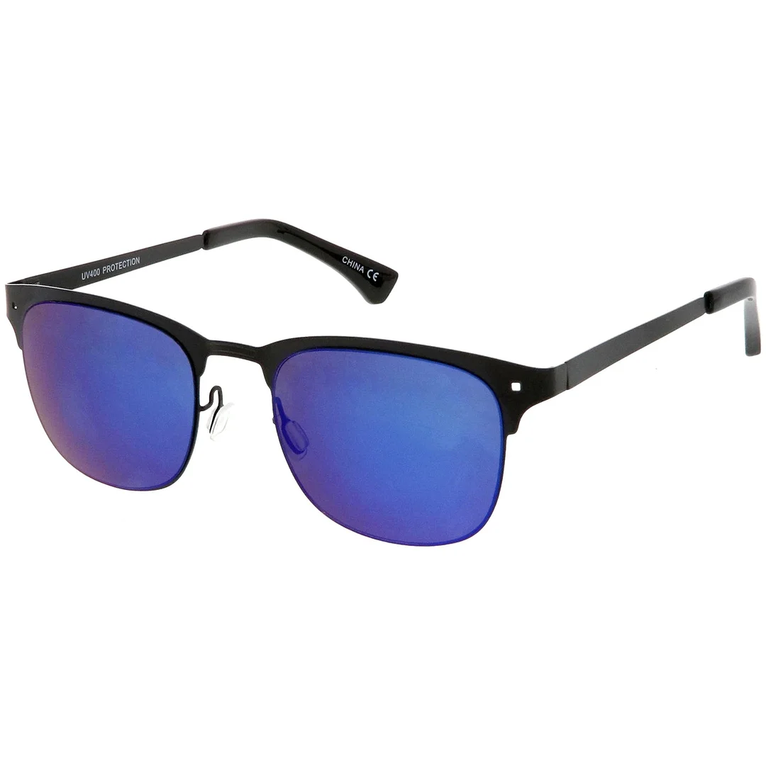 Sleek Metal Horn Rimmed glasses Semi Rimless Color Mirror Square Lens 48mm