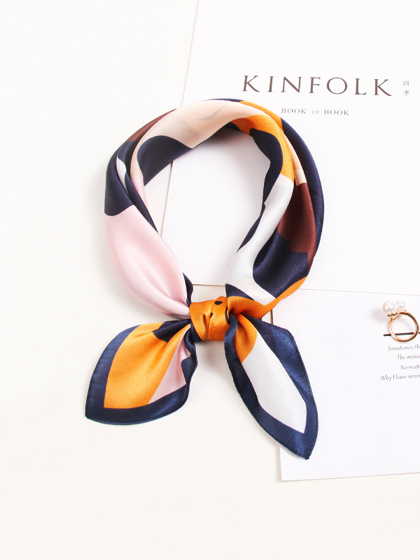 Orange Silk Scarf Artistic Pattern Style