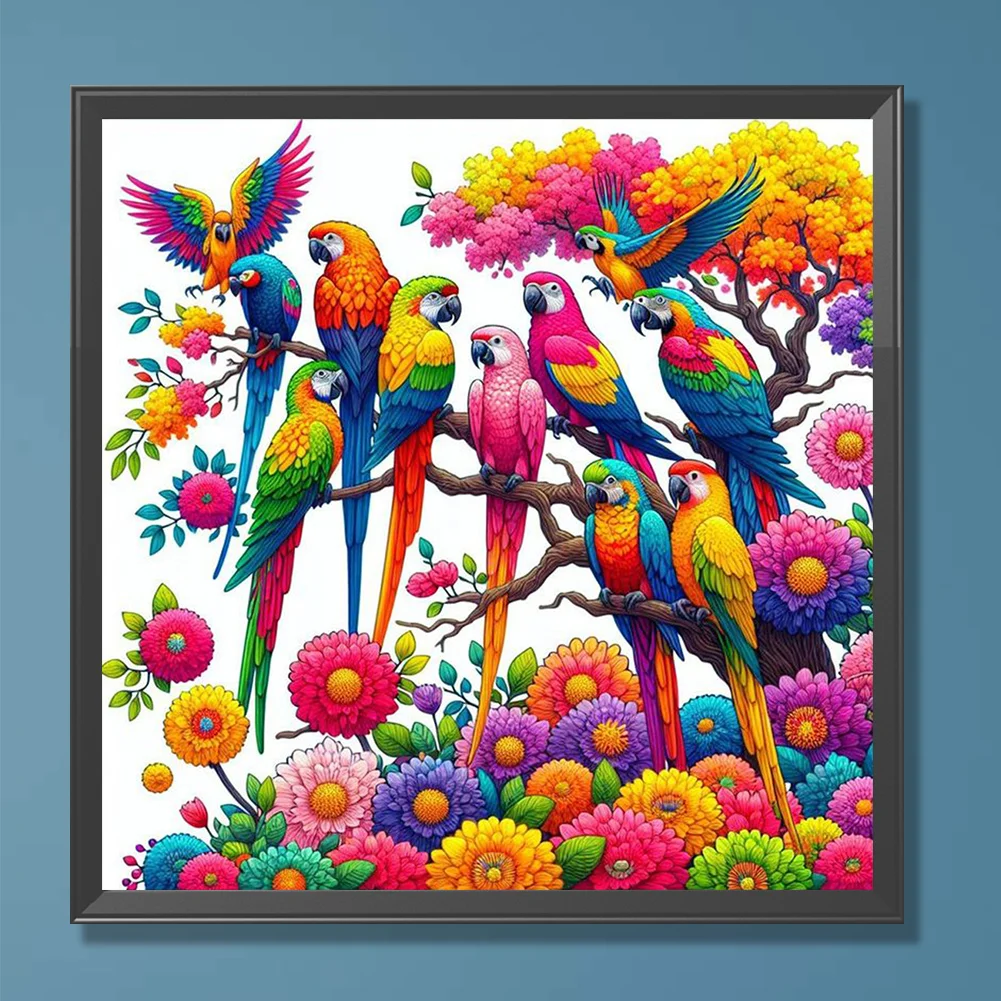 Diamond Painting - Full Round Drill - Colorful Parrots(Canvas|30*30cm)