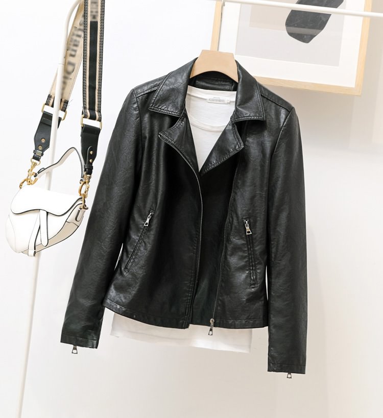 2021 Autumn Simple Style Lapel Pu Leather Coat