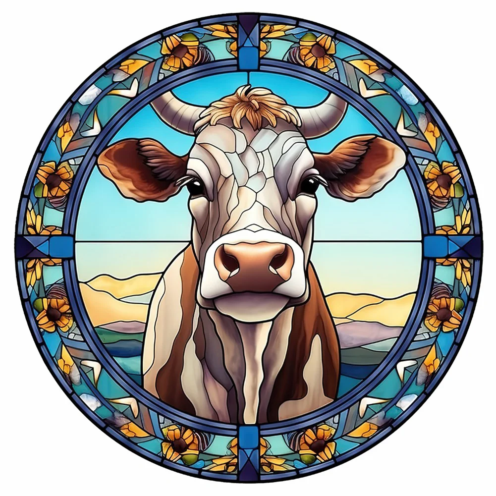 Full Round Diamond Painting - Stained Glass Cow(30*30cm)