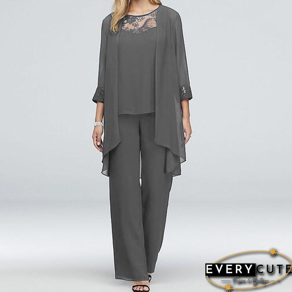 Women Chiffon Top Mother Of Bride Dress Georgette Three-Piece Pantsuit Office Formal Dress Plus Size 5Xl