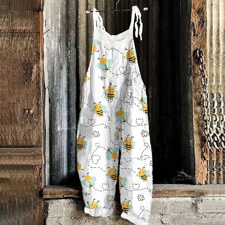 Flying Honey Bees Pattern Spring Casual Jumpsuit-mysite