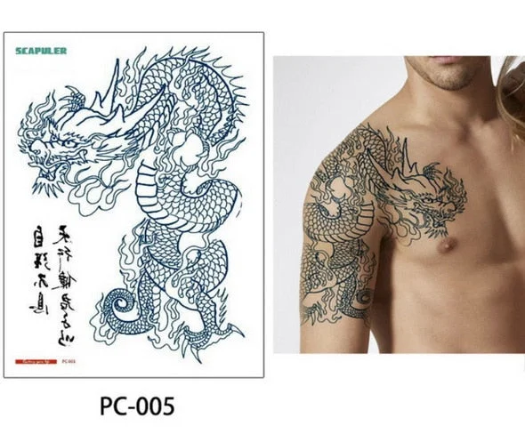 Large size temporary tattoo on chest body arm shoulder cool fake tattoos water transfer tattoo for men big 32*24cm tatto sticker