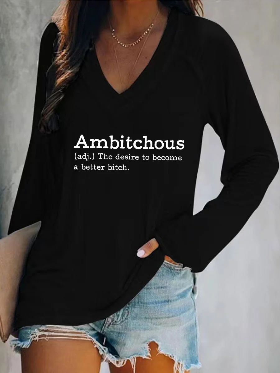 Ambitchous V-neck Long Sleeve T-shirt