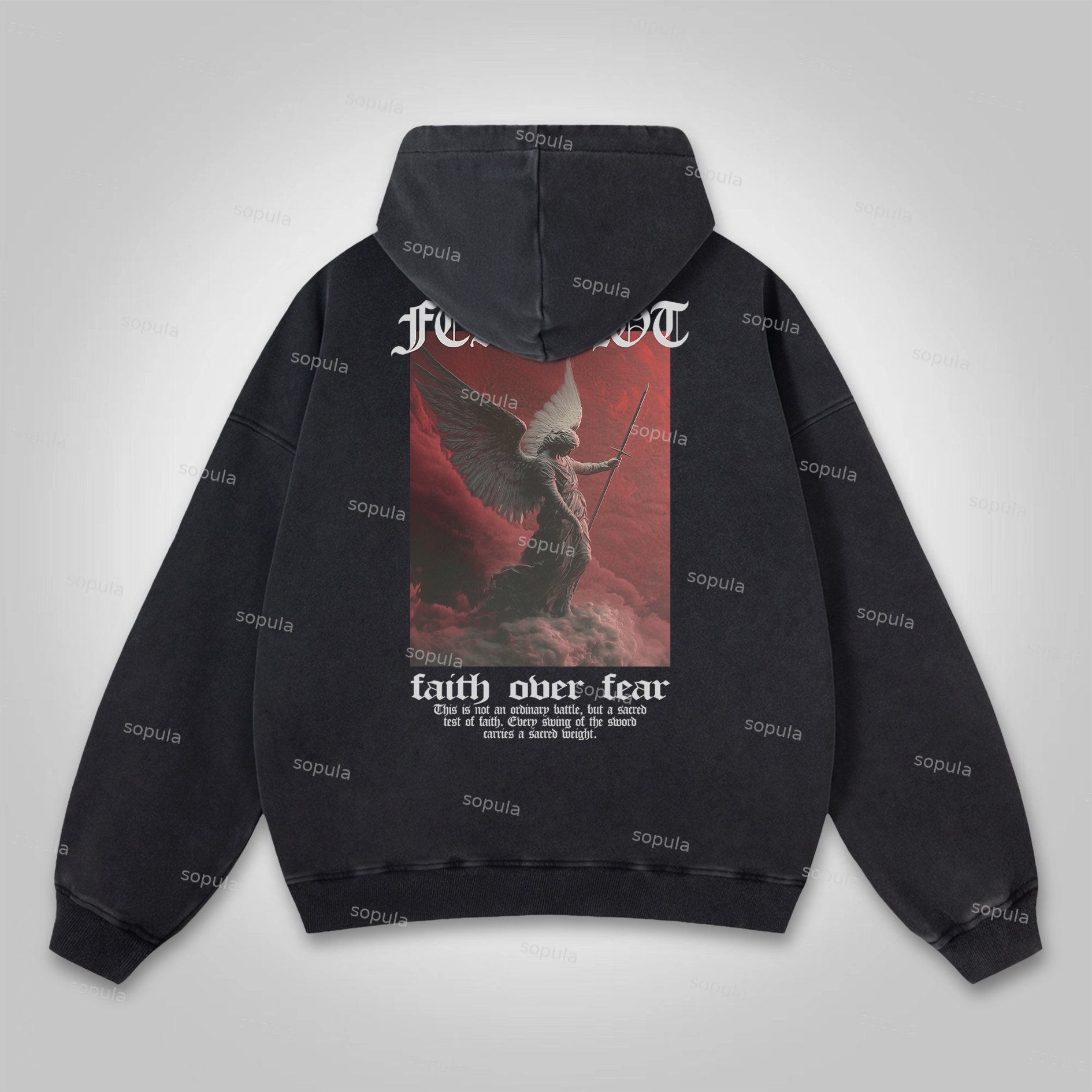 Sopula Fear Not-Faith Over Fear Print Graphic Washed Cotton Hoodie
