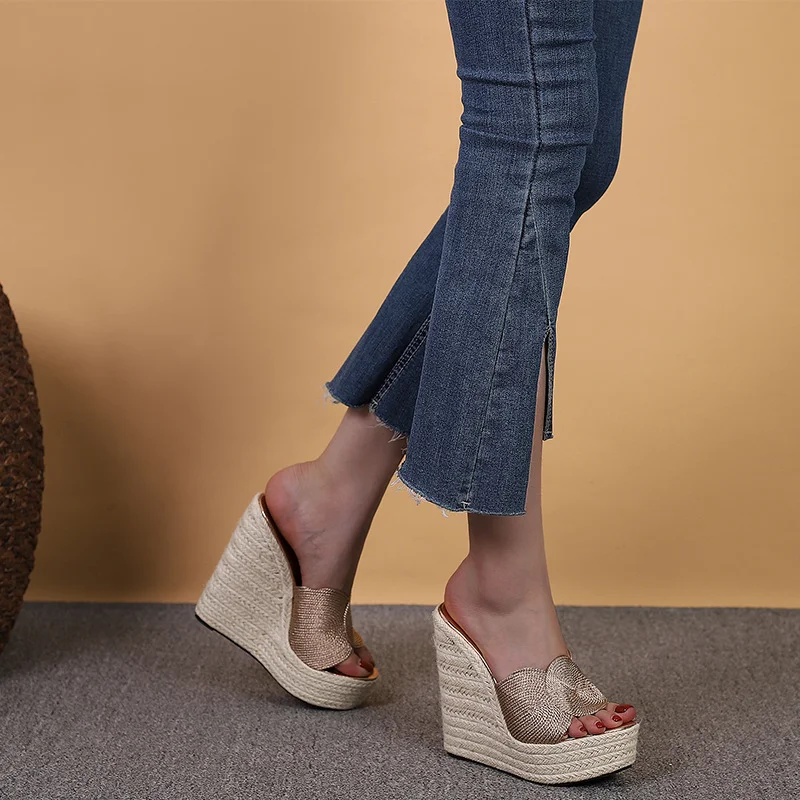 Wongn Wongn Cm Hate Sky High Slope With Thick Bottom High Heel Slippers Show Fashion Women's Shoes Straw Hemp Rope Bottom