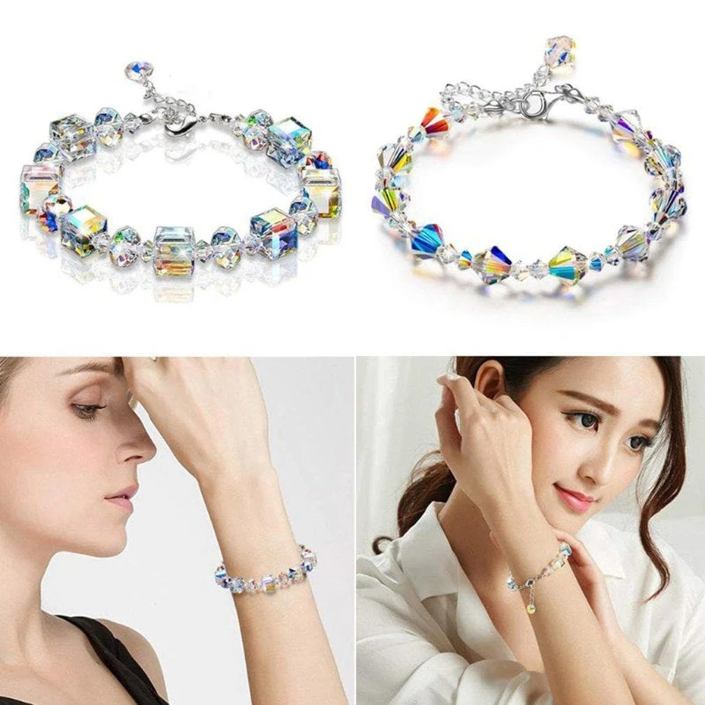 Sparkling Aurora Crystals Link Chain Stretch Bracelet SP15673