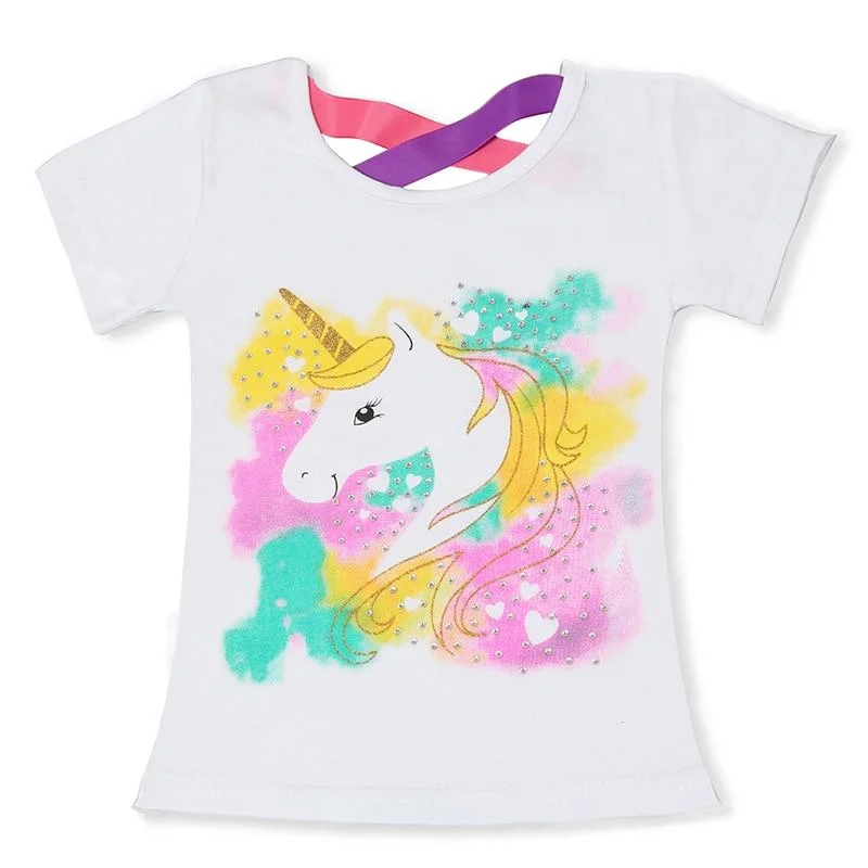 Black White Tees For Girl Boys T-shirts Short Sleeve Summer Clothes Cartoon Unicorn Unisex Tops Girl T shirts 3-8T Kids Clothing