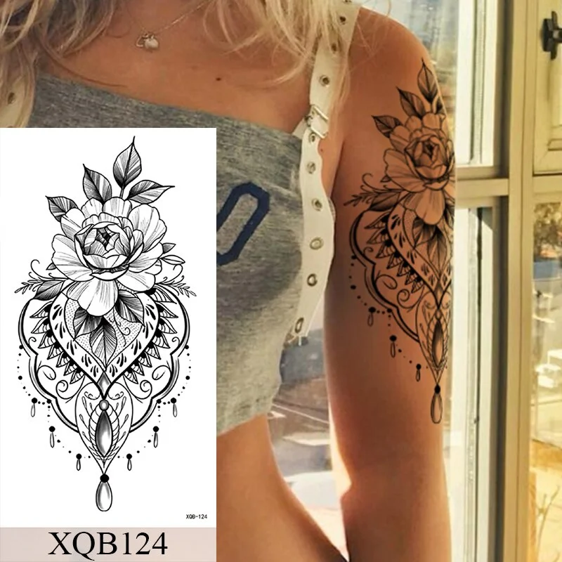 Waterproof Temporary Tattoo Sticker Moon Sea Mermaid Flash Tattoos Flowers Skull Dragon Body Art Arm Fake Tatoo Women Men