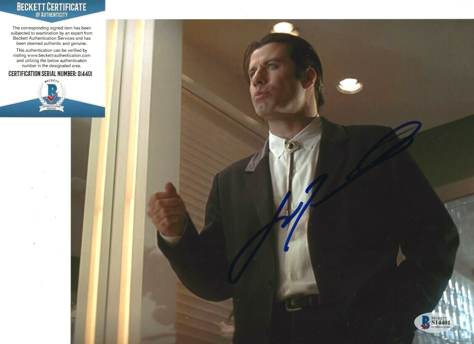 JOHN TRAVOLTA SIGNED 'PULP FICTION' VINCENT 8x10 MOVIE Photo Poster painting 1 BECKETT BAS COA