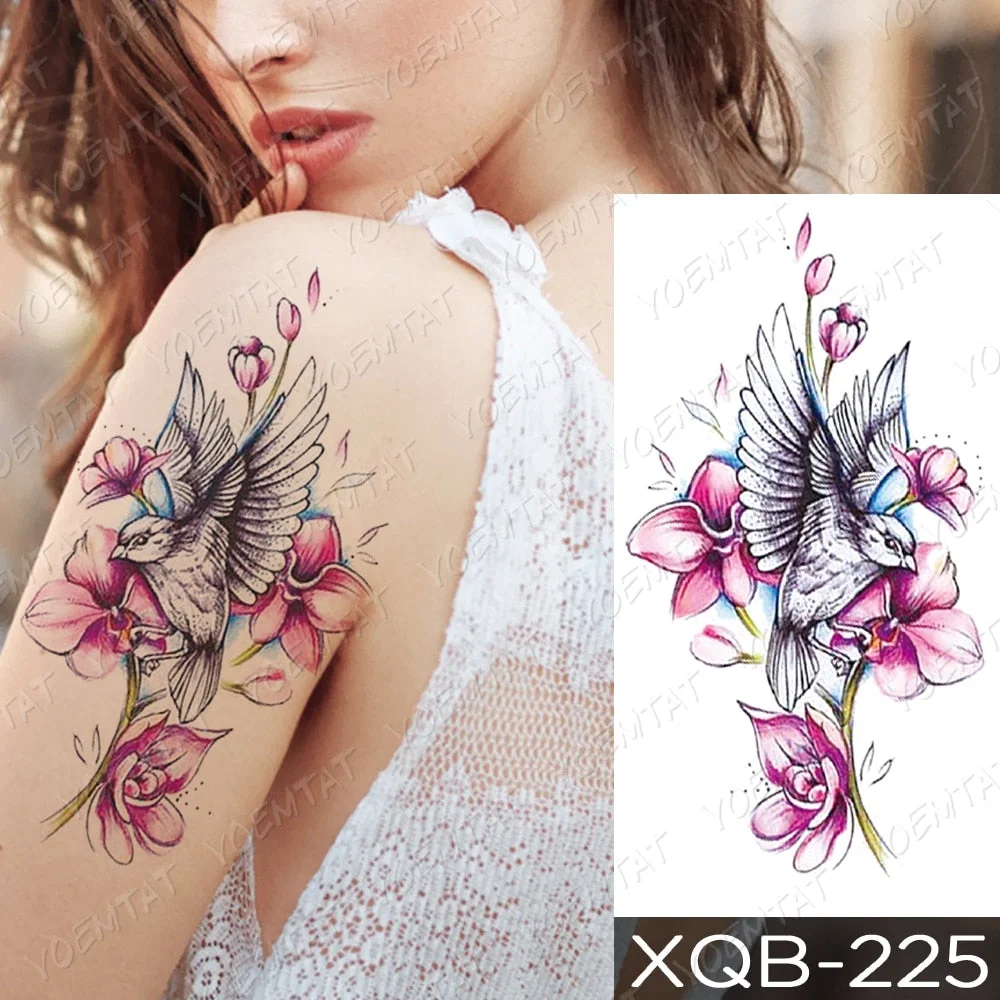 Waterproof Temporary Tattoo Sticker Rose Snake Flower Tattoos Lace Tiger Dragon Body Art Arm Fake Sleeve Tatoo Women