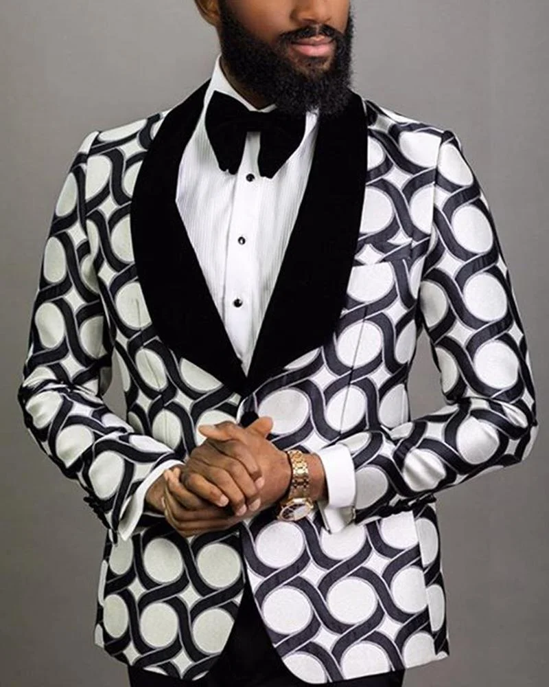 Men's Casual Black and White Creative Printing Elegant Blazer