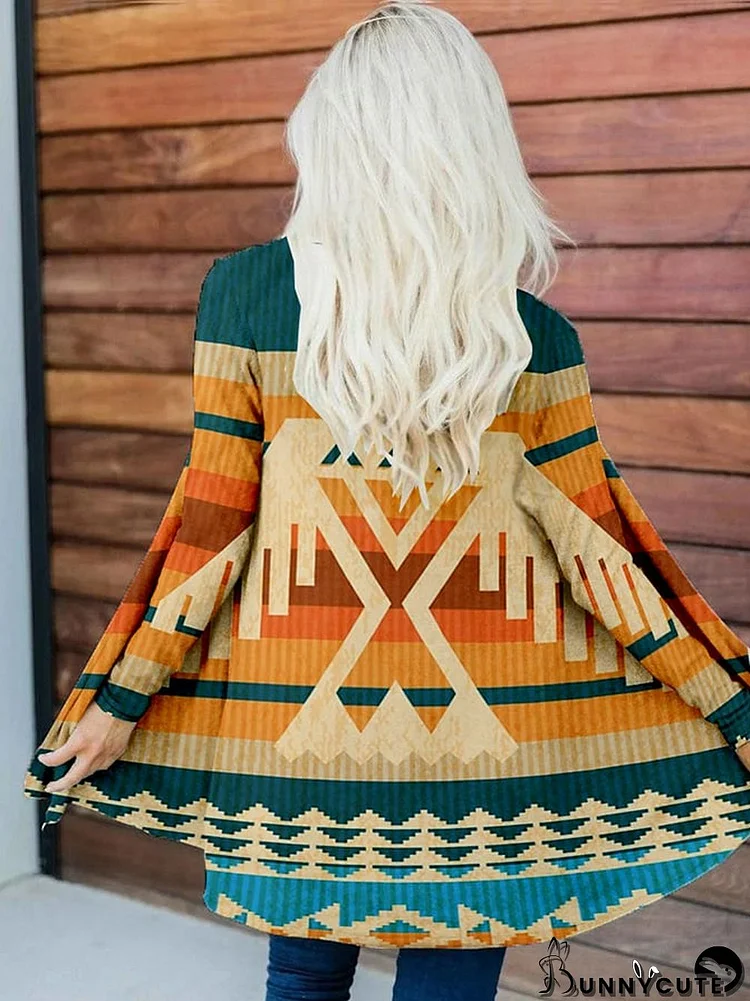 Retro Western Style Printed Loose Long Sleeve Cardigan