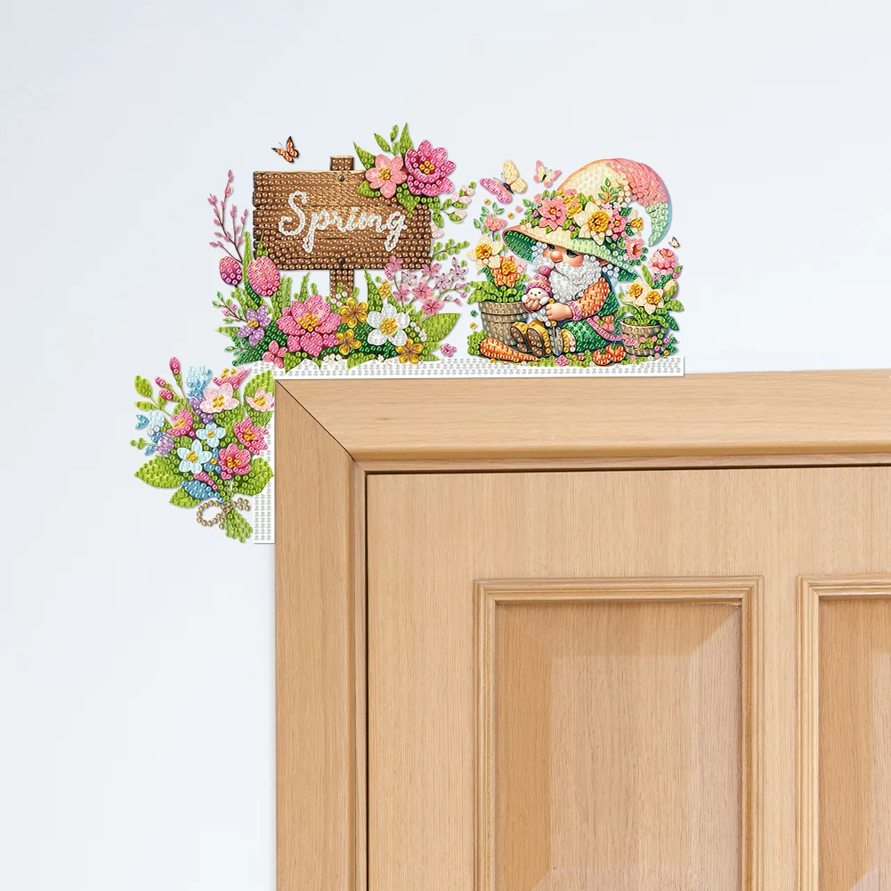 DIY Spring Garden Gnome Diamond Painting Art Door Right Angle Sign for Home Decor