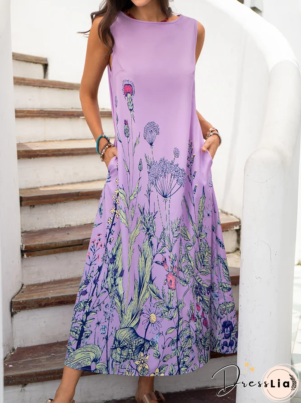 Floral Crew Neck Casual Printed Dresses
