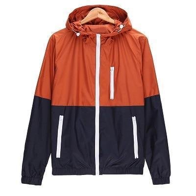 Windbreaker Men Casual Spring Autumn Lightweight Jacket Hooded Contrast Color Zipper up Jackets Outwear - VSMEE