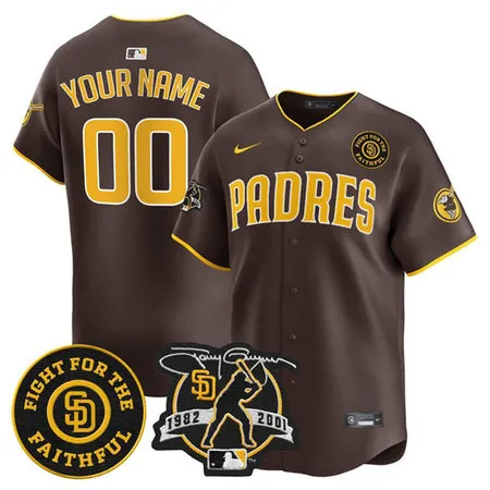 Youth San Diego Padres Brown Tony Gwynn & Faithful Patch Limited Custom Jersey