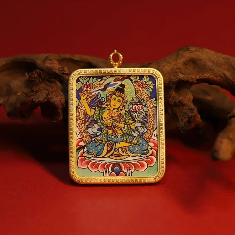 Thangka Buddha Hand-Painted Wisdom and Enlightenment Manjushri Square Thangka