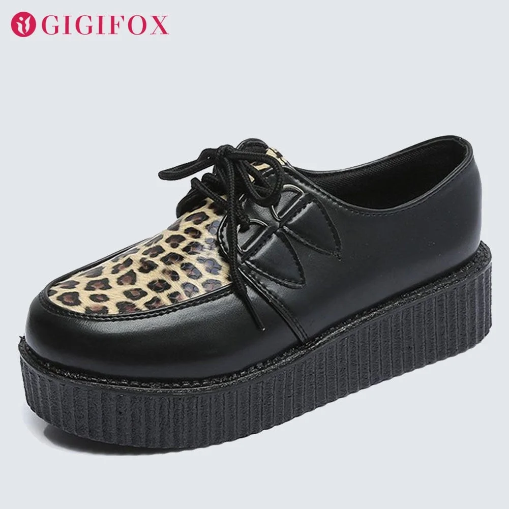 In Stock Female Flat Platform Flats Black White Leopard Lace Up Trendy 2021 Spring Summer Woman Casual Shoes Creepers