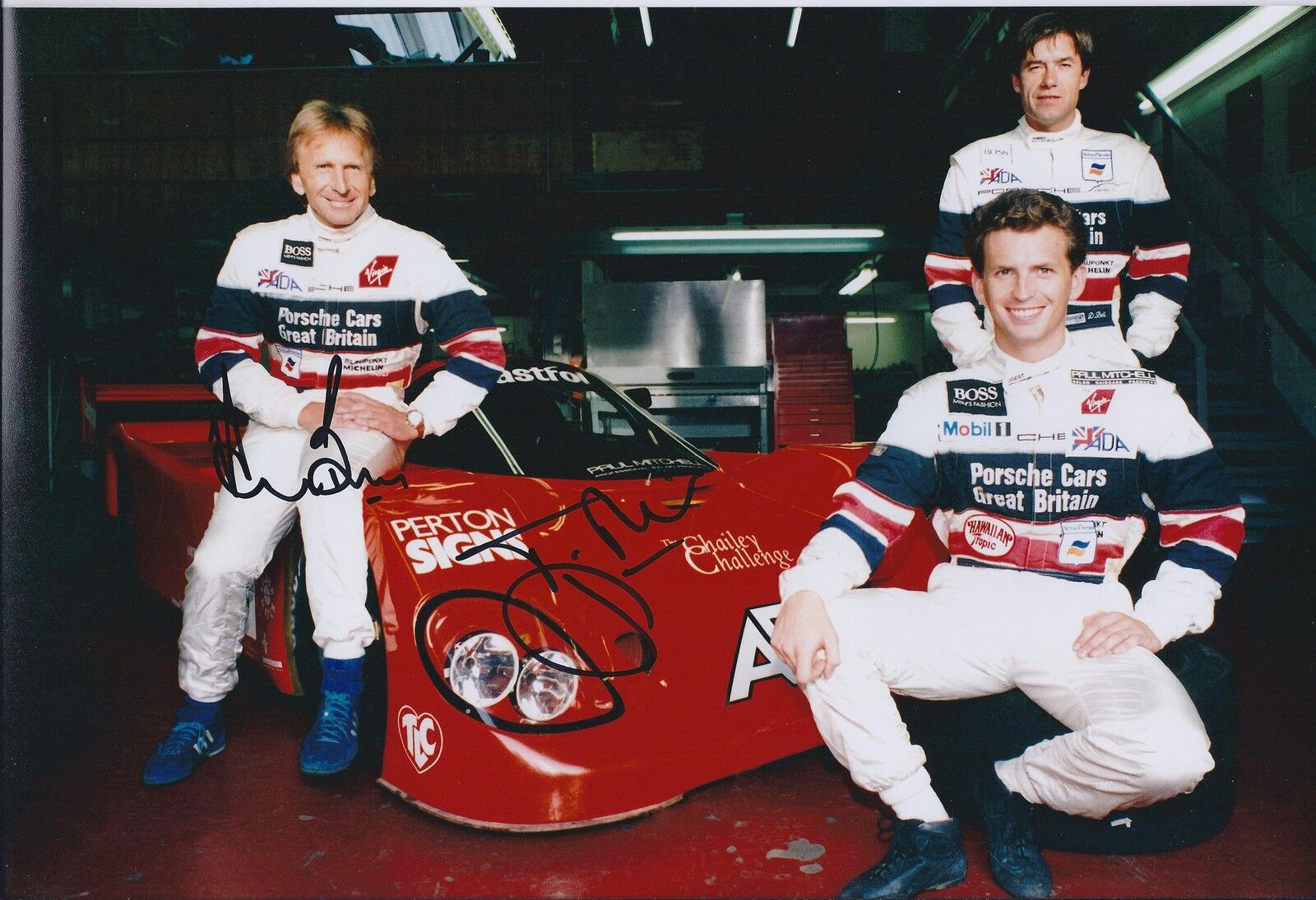 Derek BELL Tiff NEEDELL Double Signed 12x8 Photo Poster painting PORSCHE Car Autograph AFTAL COA