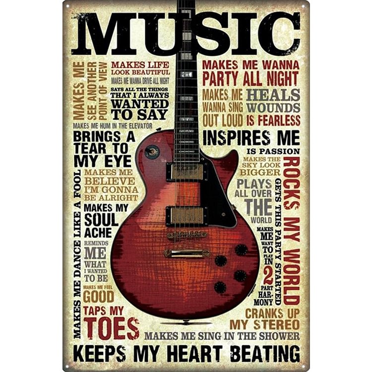 Music Guitar - Vintage Tin Signs/Wooden Signs - 7.9x11.8in & 11.8x15.7in