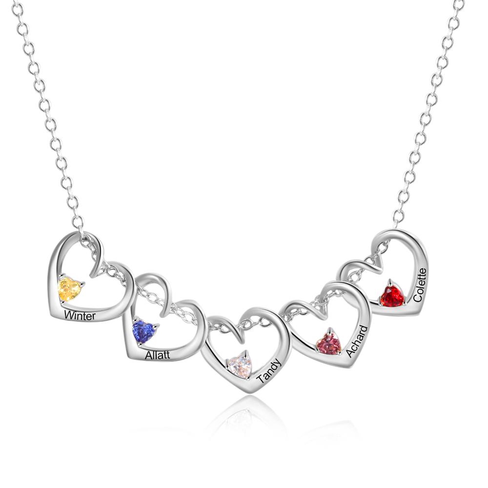 Personalised Heart Pendant Necklace Custom 5 Names & 5 Birthstones Necklace Gifts for Her-Jessemade AU
