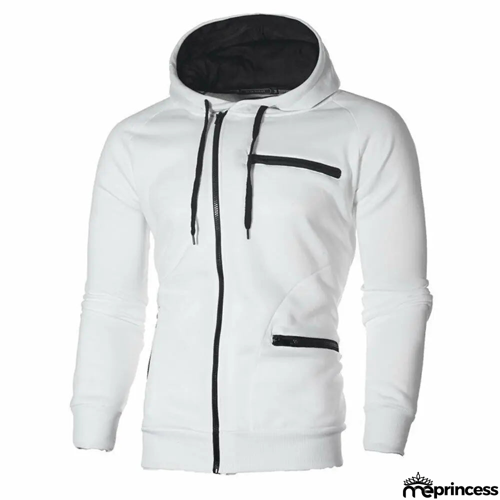 Men's Polyester Long Sleeves Zipper Closure Solid Pattern Jacket