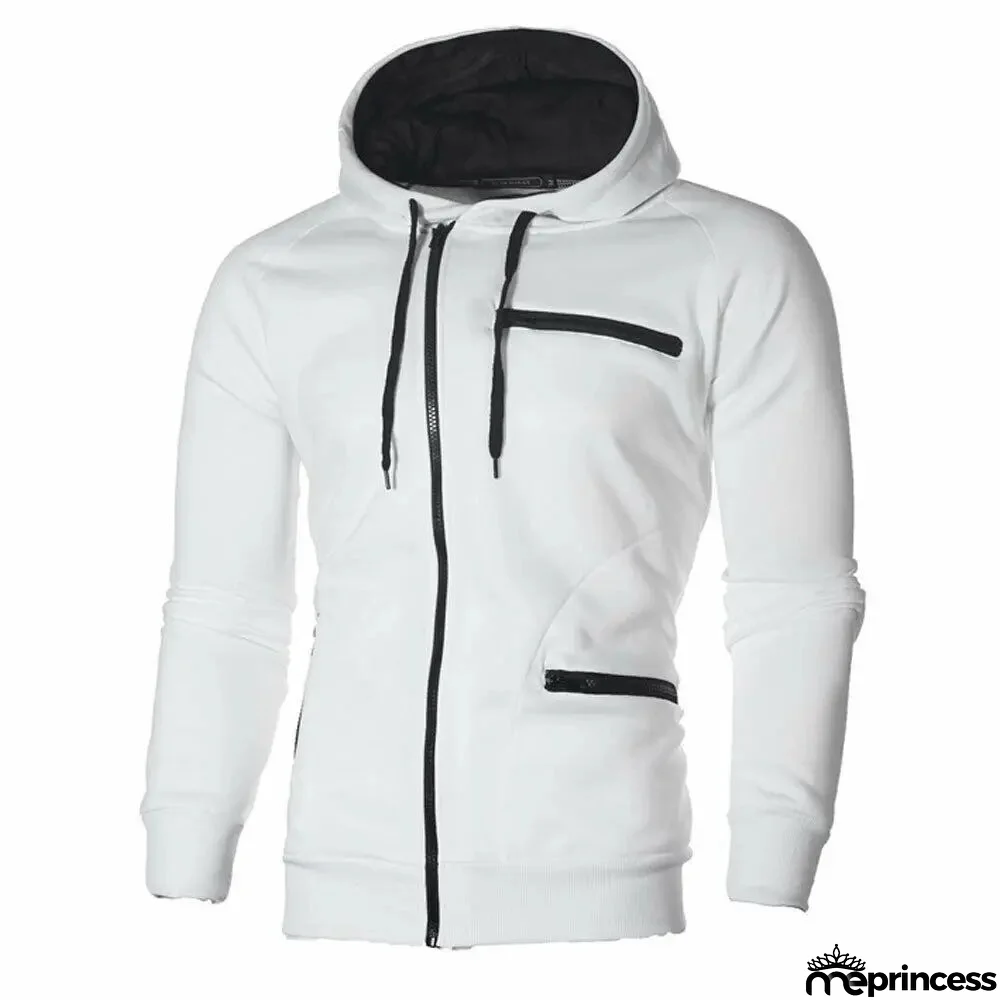 Men's Polyester Long Sleeves Zipper Closure Solid Pattern Jacket